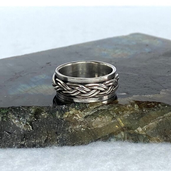 Sterling Silver 925 8MM Unisex Braided Rope Wide Band Spinner Ring Size 8.25 8g - Picture 2 of 16